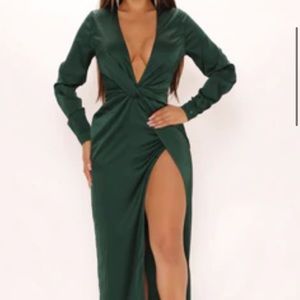 Hunter green satin maxi dress -XL